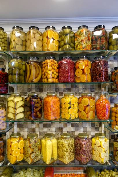 istock Pickle varieties in jars at the pickle shop 2161962958