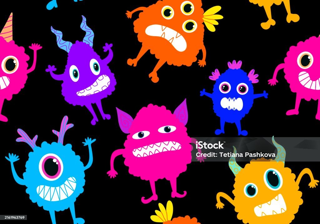 Simple Monster Backgrounds Kids Seamless Monsters Pattern For Fabrics And Textiles Stock ...