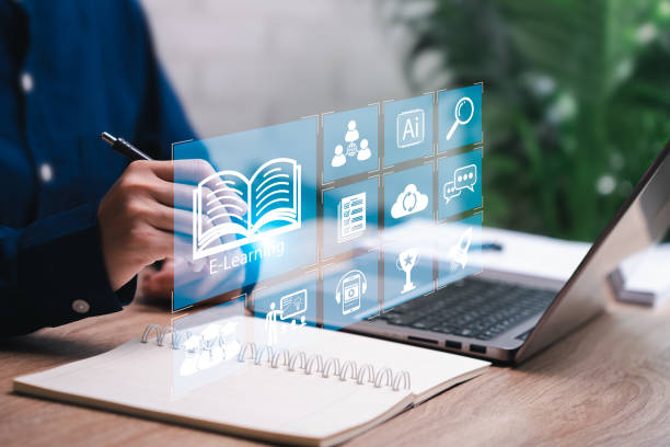 istock E-learning education and technology concept, Women use laptops to learn online, Internet lessons digital media and AI technology, Courses to develop new skills, and online webinars successfully, Idea 2161963887