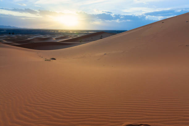 Sand dunes on Western Sahara Desert in Morocco, part of Sahara Desert. The Sahara Desert is the world's largest hot desert.