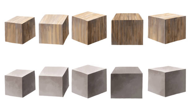 istock Set of wooden cubes, square boxes. Textured volumetric cubes. Hand drawn illustration on isolated background 2161970162