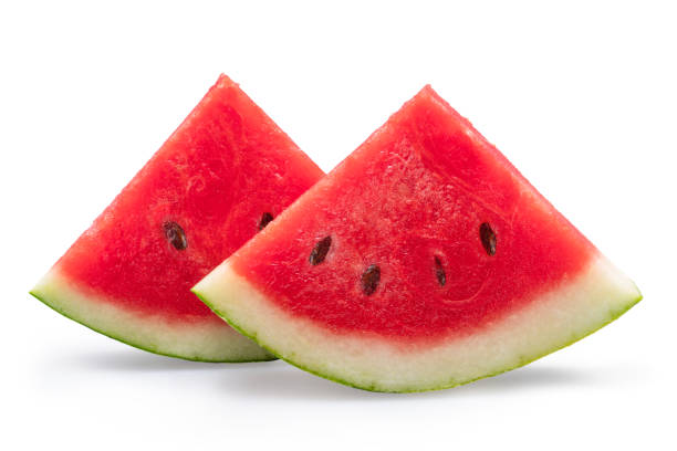 istock Watermelon triangle slices with seeds isolated on white background. Clipping path. 2161970411