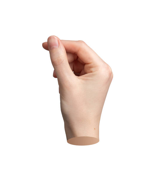 istock Pinched hand gesture, sign, thumb and index finger holding something invisible isolated on white 2161971481