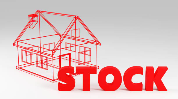 istock Luxury red inscription stock on grey podium, soft light, smooth background, 3d rendering 2161971649