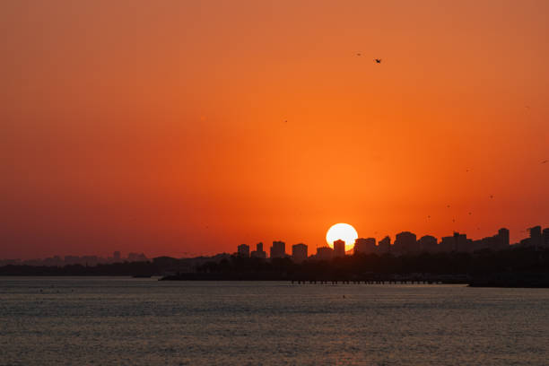Building silhouettes at sunset.