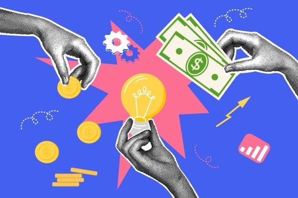 istock Trendy halftone business concept collage. Idea concept, business concept, financial planning,financial profit, favorable conditions, favorable conditions. Trendy modern retro illustration in bright trendy colors. 2161981967
