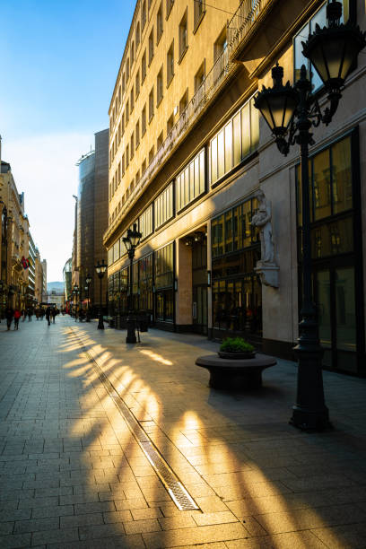 istock Fashion Street Budapest Sunlight reflection on building 2161985604