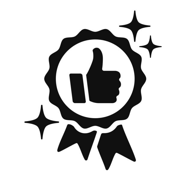empfehlung oder befürwortung des berechtigungsprüfsymbols für mitarbeiter oder produktkonzept, daumen hoch geben, ehrenabzeichen, hochwertige zustimmung, öffentliche unterstützung, positive zufriedenheitsbewertung - respekt stock-grafiken, -clipart, -cartoons und -symbole