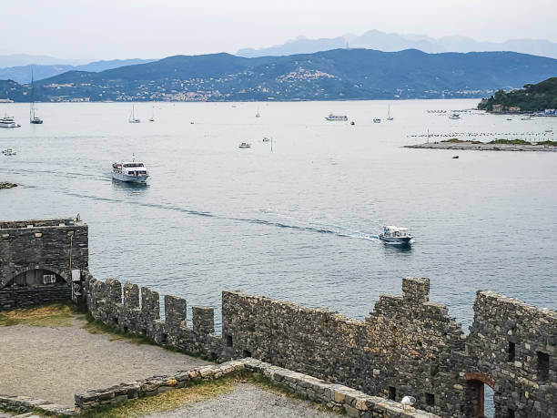 View over the ocean from Portovenere church and fortress.