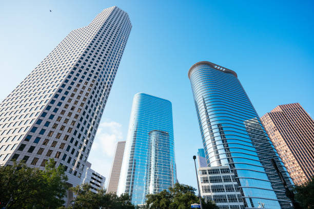 famous skyline in houston, texas, usa - houston-texas bildbanksfoton och bilder