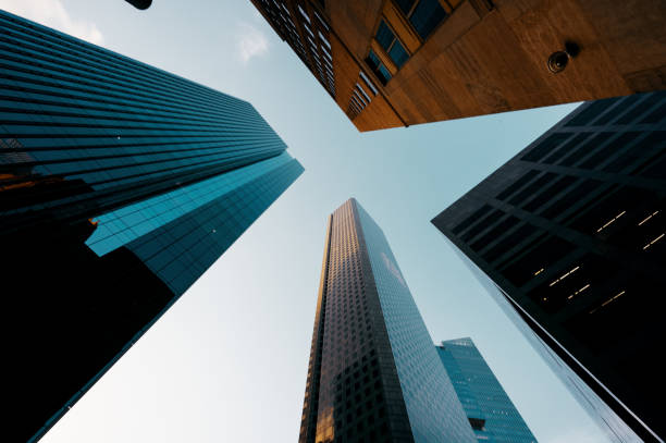 istock Houston downtown, low angle view on modern office buildings 2161988313