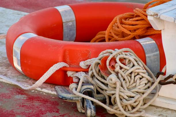 istock Rescue boat with lifebuoy 2161996272