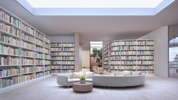 istock Modern Library with skylight sofa and colorfull books.3d rendering 2161996973