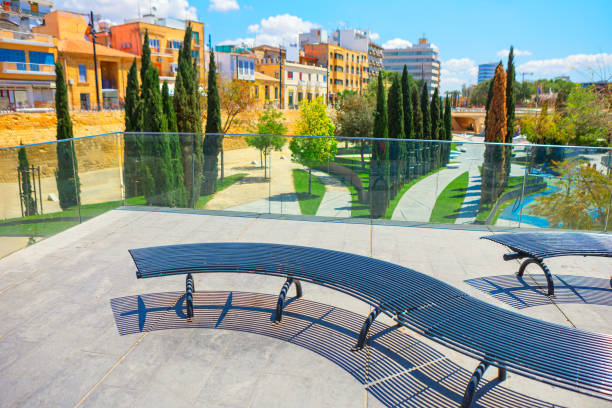 Benches at Eleftheria Square in Nicosia Cyprus. D'Avilla Garden central park in Nicosia