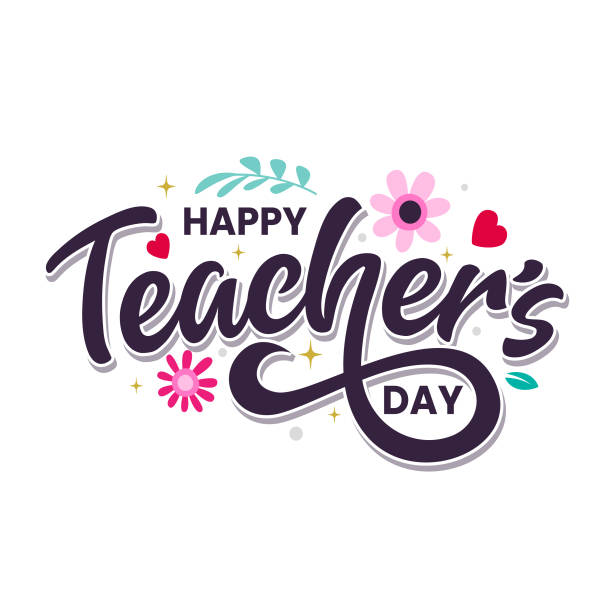 szczęśliwego dnia nauczyciela ręcznie rysowana kartka z życzeniami typografia z kwiatem, sercami, gwiazdami elementami na białym tle. dzień nauczyciela kaligrafia ilustracja wektorowa na plakat, baner, szablon mediów społecznościowych - dzień nauczyciela stock illustrations