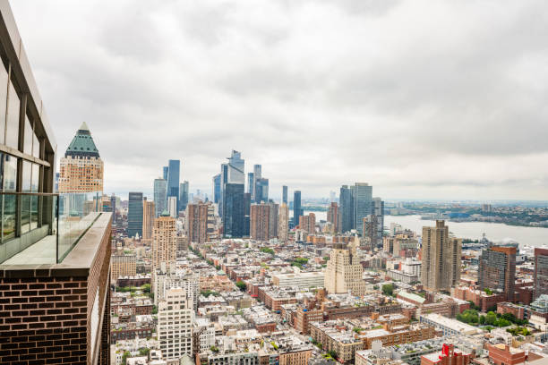 Midtown Manhattan Buildings on a Cloudy Summer Day from a  high angle view.