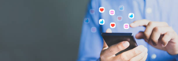 istock Man using mobile phone with copy space, Social media concept 2162002678
