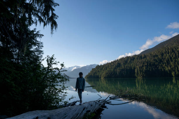istock Young girl balances on log 2162013800