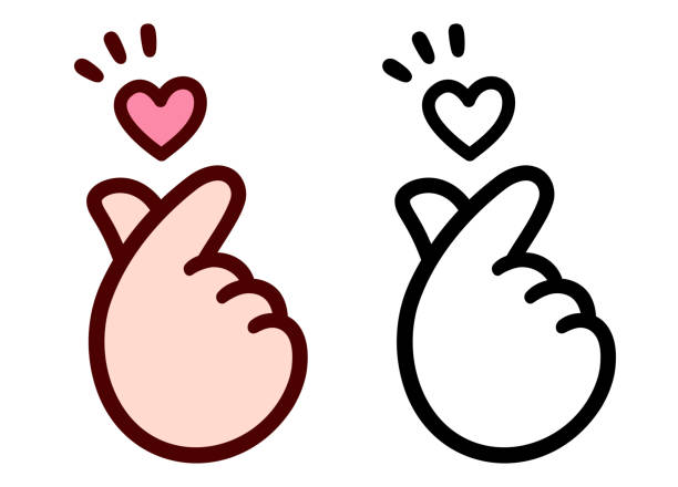 ilustraciones, imágenes clip art, dibujos animados e iconos de stock de lindo gesto de corazón de dedo de dibujos animados - cultura coreana