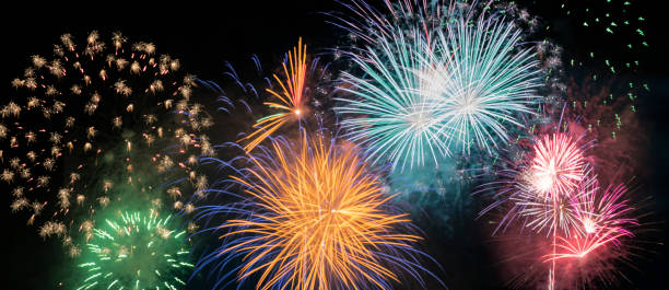 istock Panorama of colorful Fireworks 2162018669