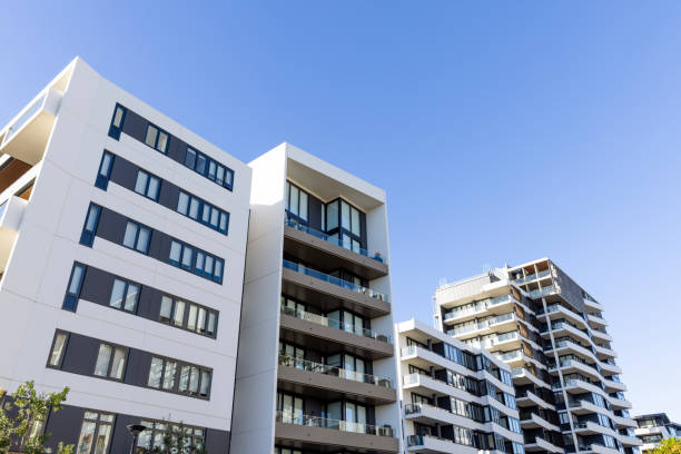 istock Modern apartment buildings, background with copy space 2162019634
