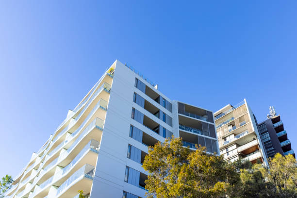istock Modern apartment buildings, background with copy space 2162019693