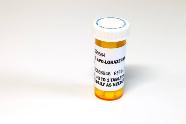 istock Prescription bottle with Lorezapam on a white background. Lorezapam is a generic prescription anti-anxiety medication. 2162028993