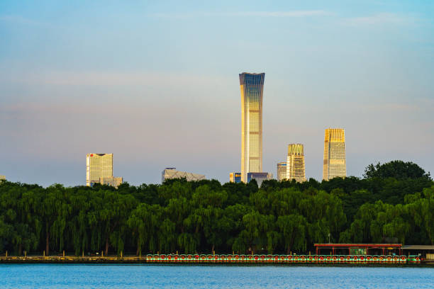 Overlooking CBD skyscrapers across Beihai Lake