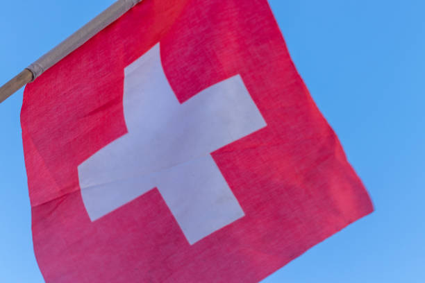 flag of switzerland on a blue sky