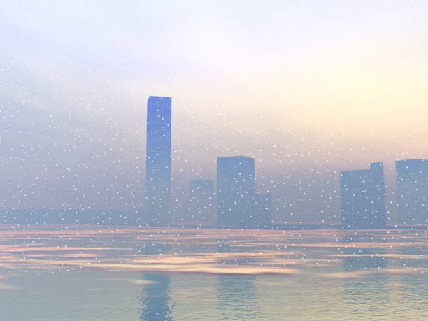 Fantastic landscape of Snowfall and Skyscrapers