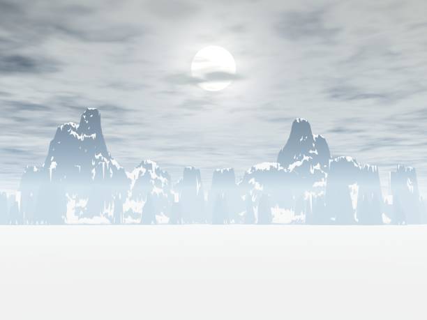 A landscape with snow-capped mountains and a supermoon