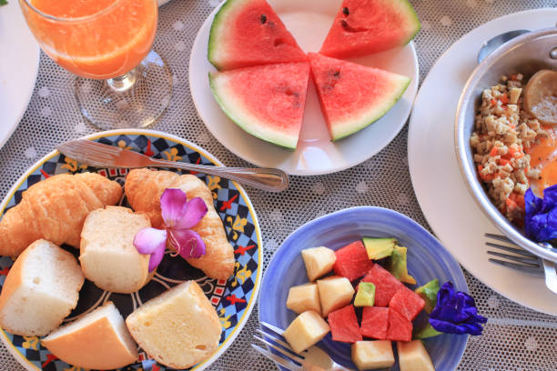 istock Sliced watermelon on white plate arranged on breakfast table set in an outdoor environment. Nutritional Benefits. 2162046213
