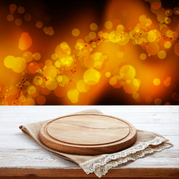 istock Surprise your web site visitors with this elegant wooden pizza board and napkin using them as a display case for items 2162047961