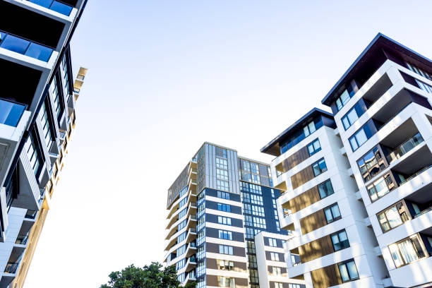 istock Modern apartment buildings, background with copy space 2162048356