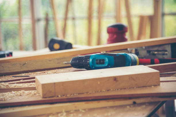 istock DIY craftsperson wood heap carpenter objects woodwork handyman desk. Architect tools with ruler measure hammer home improvement equipments. Wooden builder carpenter repairing construction workshop 2162052912