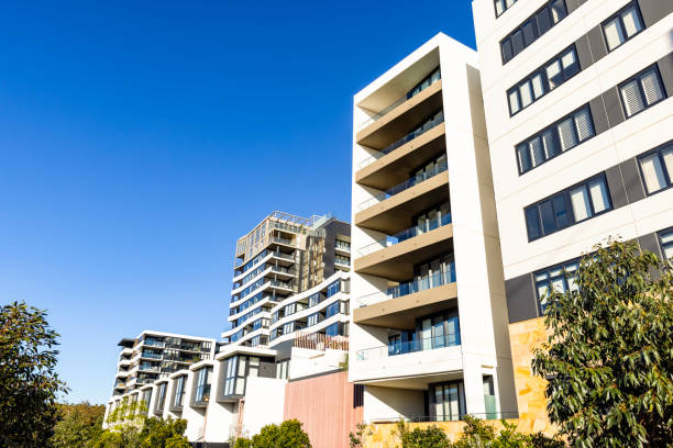 istock Modern apartment buildings, background with copy space 2162054076