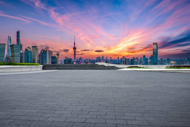 istock Empty brick floor with cityscape in modern city 2162057245
