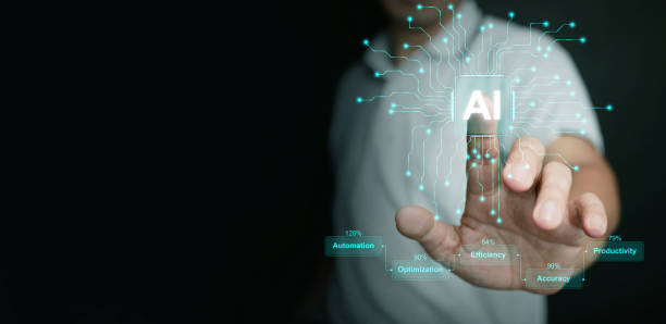 istock Ai, artificial intelligence, 's impact. A man taps his finger on AI virtual screen using it to improve automation, efficiency, optimization, accuracy, and productivity of his business, technology, service 2162058534