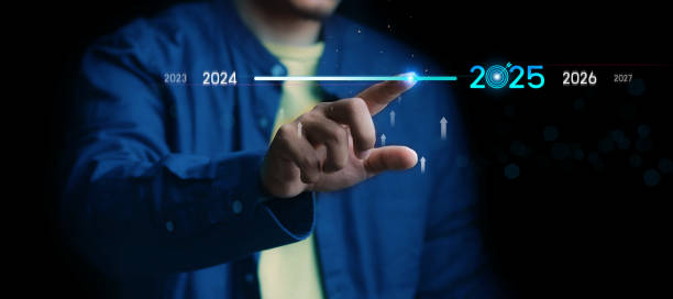 istock Countdown to 2025 concept. the taps a virtual download bar with a loading progress meter on New Year's Eve, turning the year 2024 to 2025. 2162060234