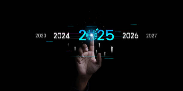 istock Countdown to 2025 concept. the taps a virtual download bar with a loading progress meter on New Year's Eve, turning the year 2024 to 2025. 2162060241