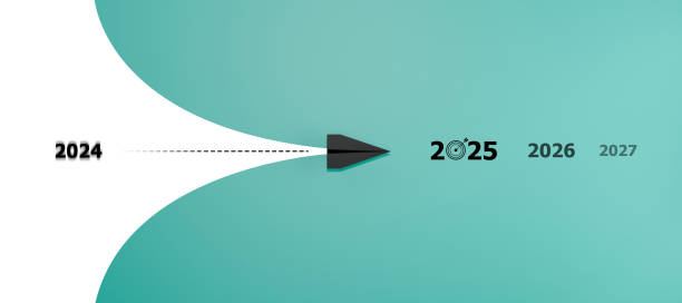 istock black plane is heading to 2025 target. business creativity new idea discovery innovation technology. new year idea concept. 2162060460