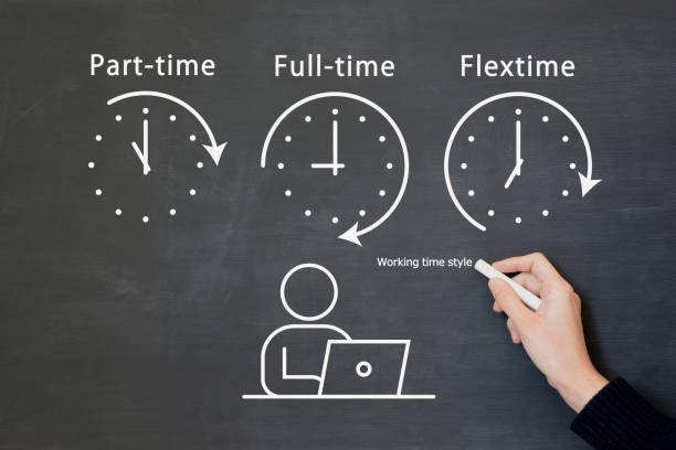 istock Male hand drawing illustrations of various working hours on chalkboard 2162062333