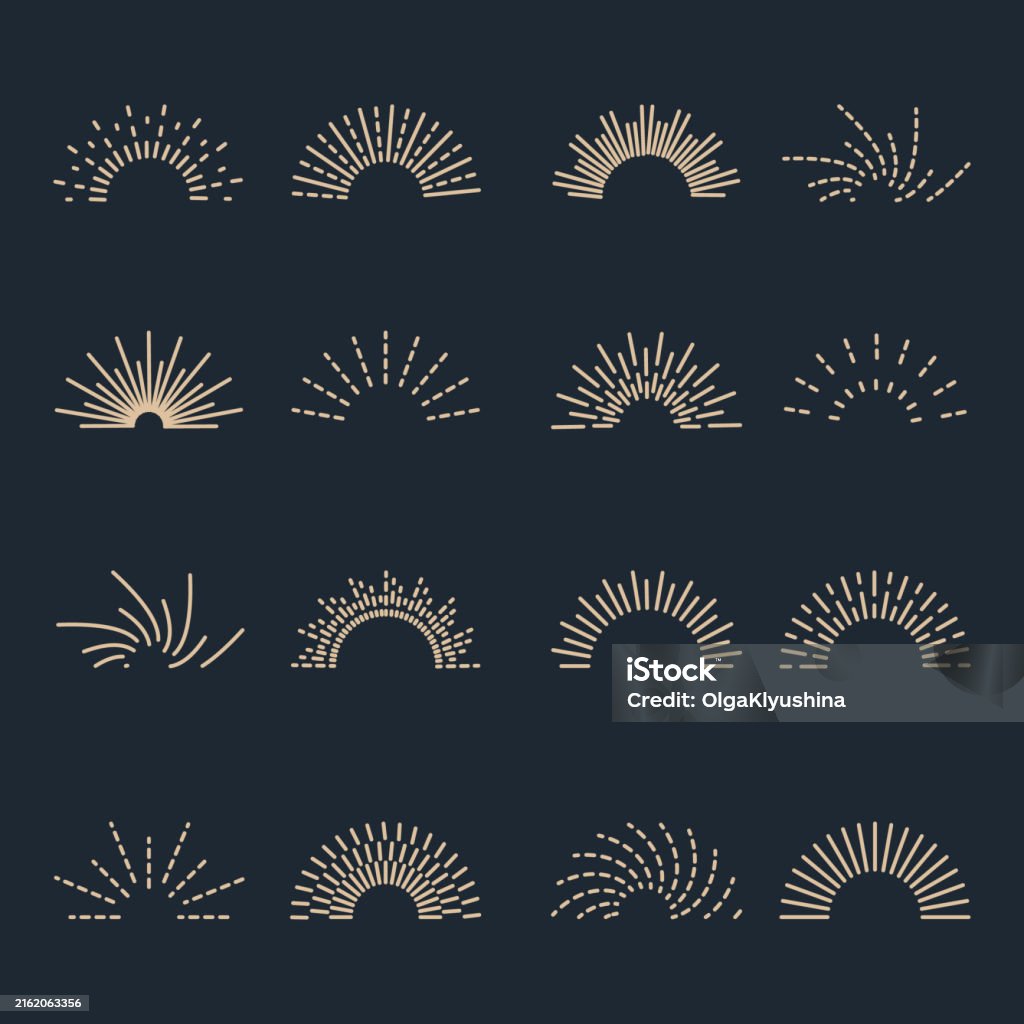 Round Rays Poster Set Round Sunburst Bursting Rays Sunrise Firework Vector Illustration ...