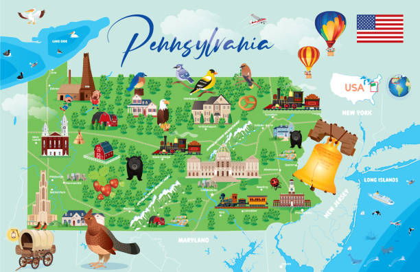 illustrations, cliparts, dessins animés et icônes de carte de dessin animé de la pennsylvanie - scranton pa