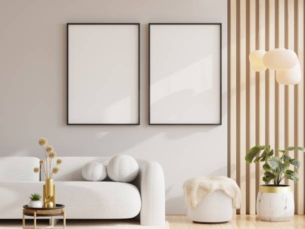 istock Mockup poster frame hangs elegantly in a modern living room, featuring minimalist decor and natural elements- 3D rendering 2162068722