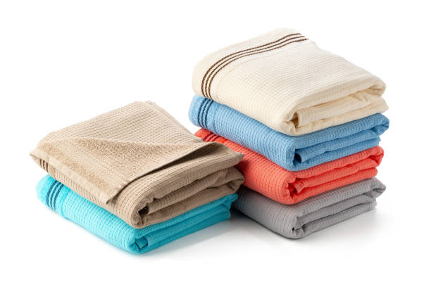 istock Stacked Cotton Towels isolated on White Background 2162069345