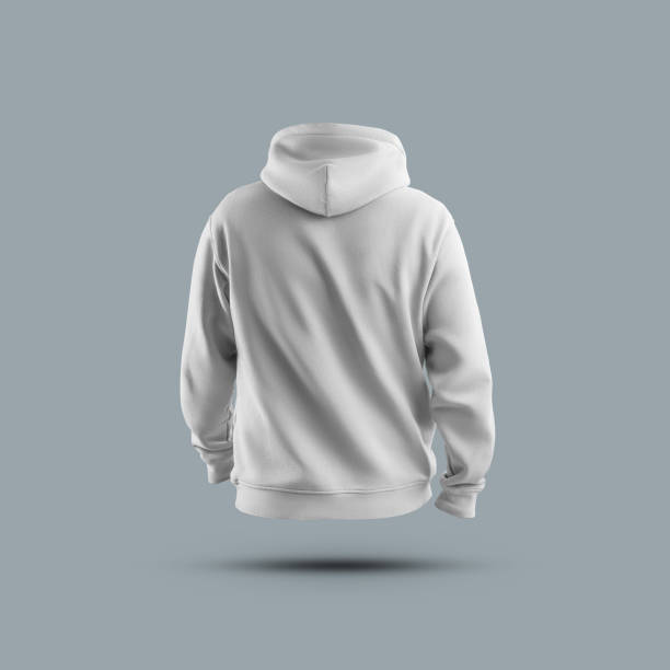 istock Template white hoodie 3D rendering, sweatshirt with hood, cuffs, back view, isolated on background. 2162070241