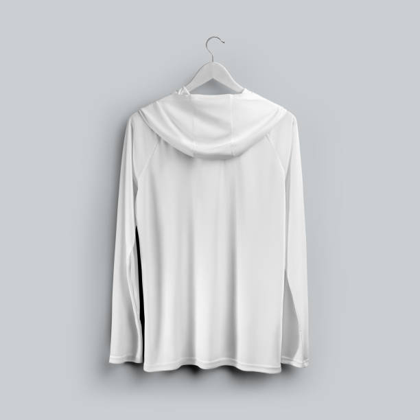 istock White long sleeve template, summer clothes sun protection, presentation on hanger, back view, for design, pattern, branding. 2162070269
