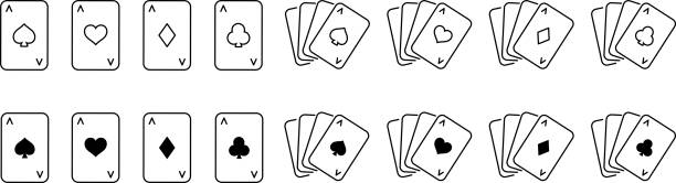 Vector Monochrome Playing Card Line Art Icon Set Vector Monochrome Playing Card Line Art Icon Set ace-card stock illustrations
