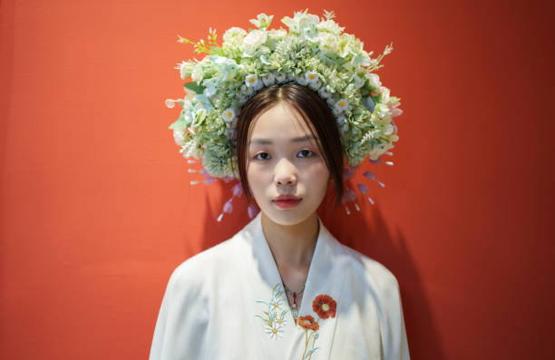Upper body portrait of young woman wearing Chinese ancient costume